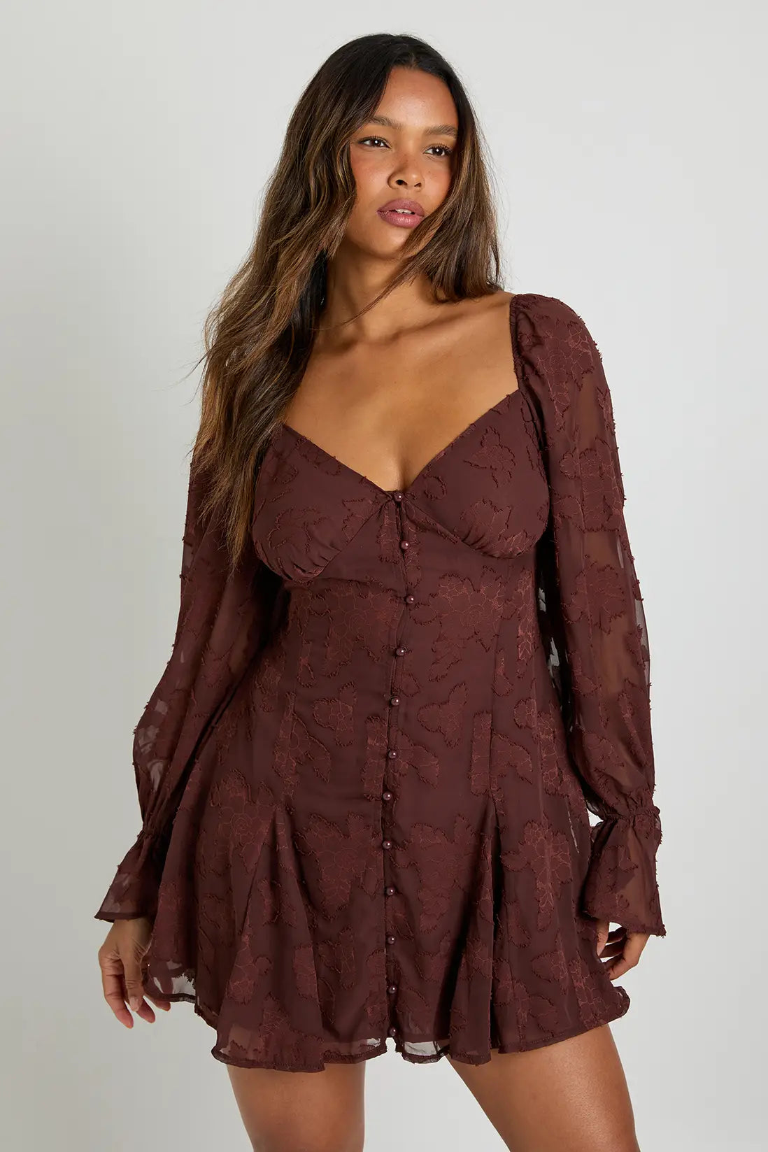 boohoo Burnout Floral Godet Hem Mini Dress