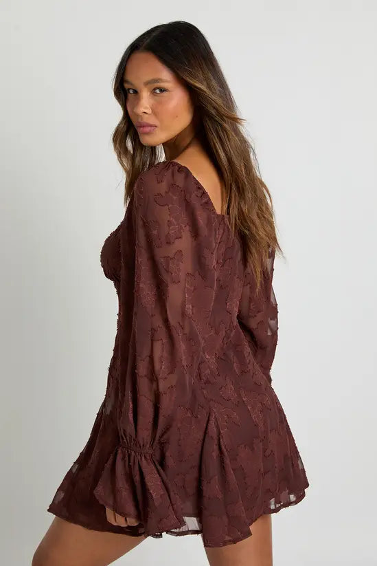 boohoo Burnout Floral Godet Hem Mini Dress