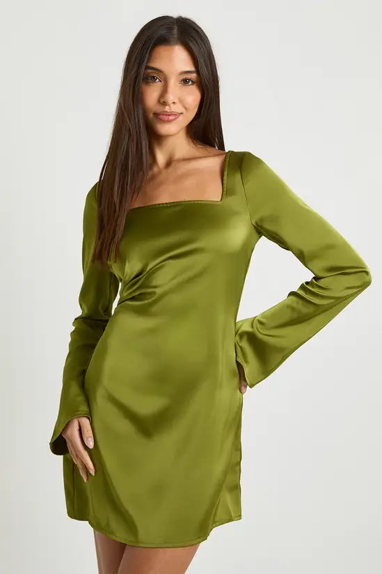 boohoo Square Neck Satin Shift Dress