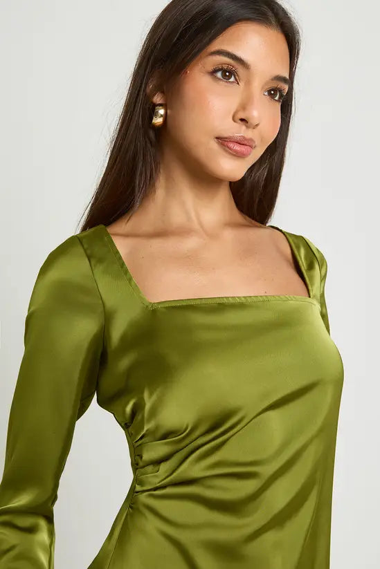 boohoo Square Neck Satin Shift Dress