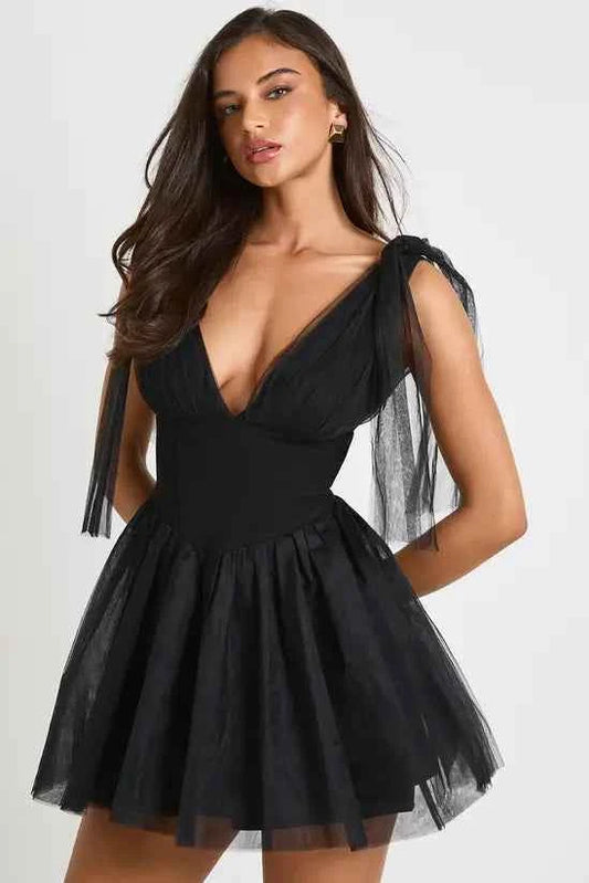 boohoo Tulle Tie Shoulder Skater Dress