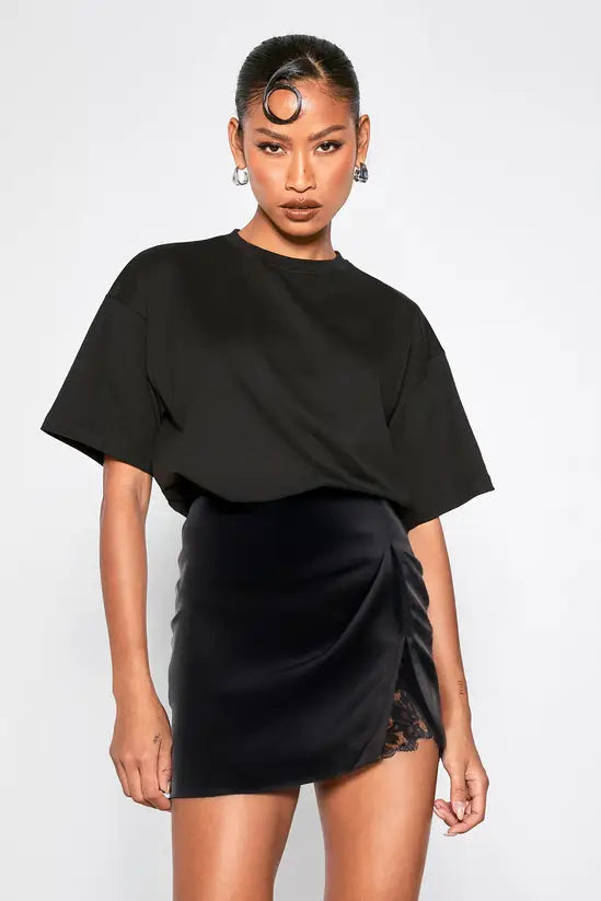 Boohoo Lace Insert Satin Mini Skirt