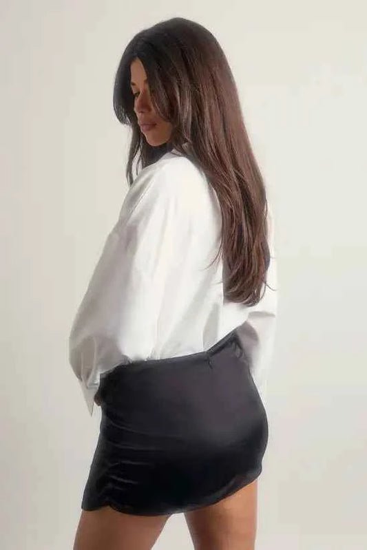 Boohoo Lace Insert Satin Mini Skirt