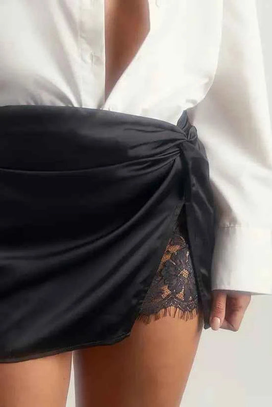 Boohoo Lace Insert Satin Mini Skirt