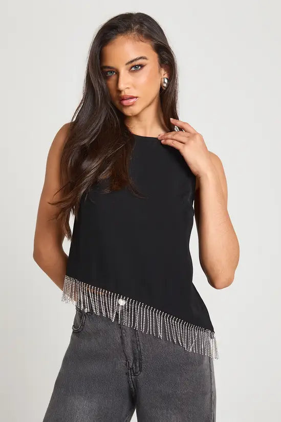 boohoo Diamante Trim Asymmetric Top
