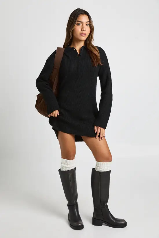 boohoo Collar Detail Oversized Rugby Knitted Mini Dress