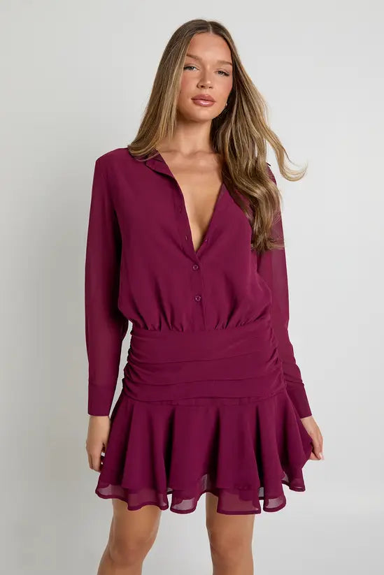 boohoo Chiffon Draped Mini Shirt Dress