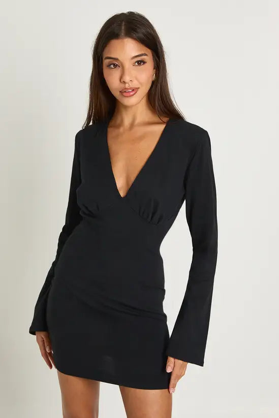 boohoo V Neck Long Sleeve Mini Dress
