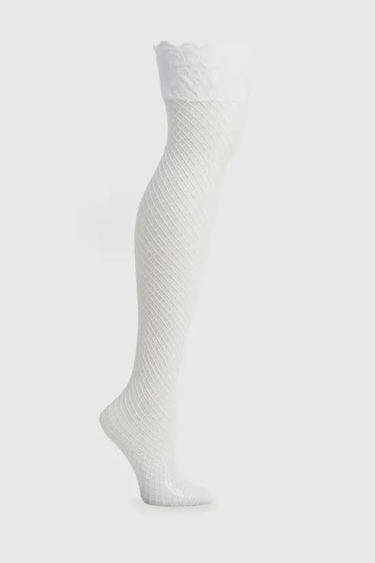boohoo White Lace Top Fishnet Hold Ups