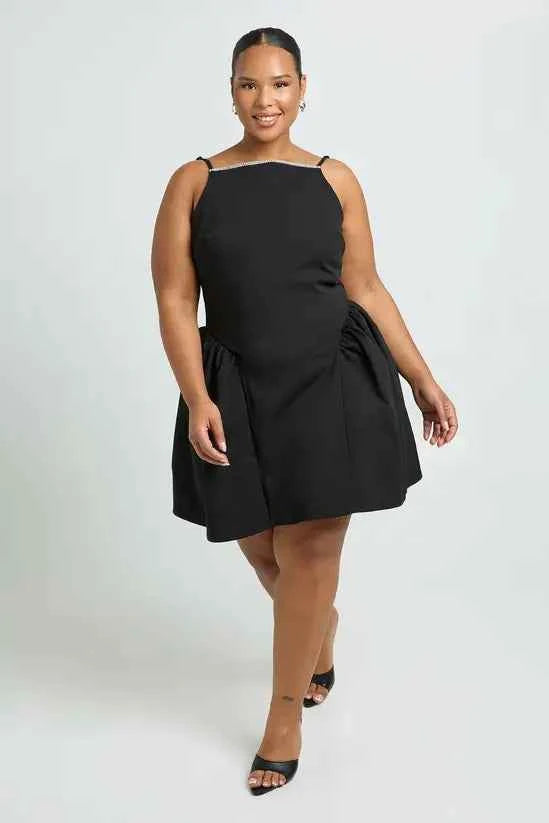 boohoo Plus Structured Diamante Straps Strapless Skater Dress
