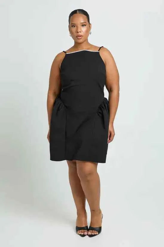 boohoo Plus Structured Diamante Straps Strapless Skater Dress