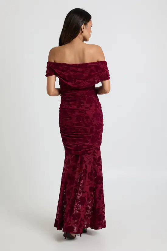 Boohoo - Maternity Devore Asymmetric Neckline Sheer Skirt Maxi Dress