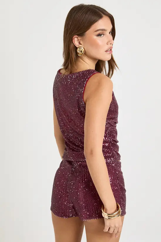 boohoo Sequin Ruched Side Sleeveless Tank Top