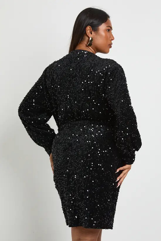 boohoo Plus Velvet Sequin Wrap Mini Dress