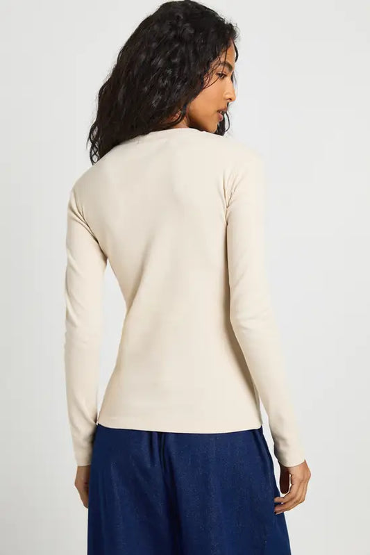 boohoo Rib Button Through Long Sleeve Top