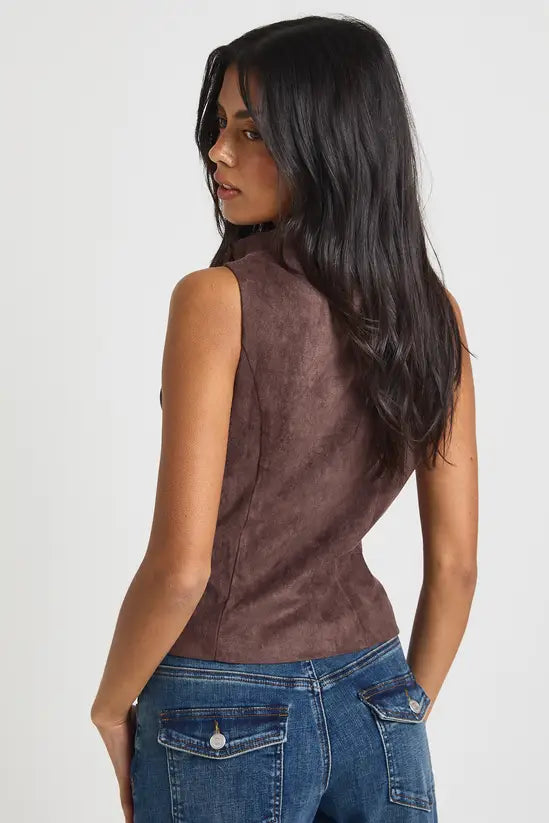 boohoo Faux Suede High Neck Cowl Top