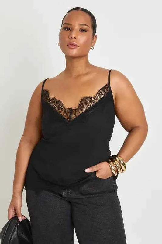 boohoo Plus Lace Trim Cami Top