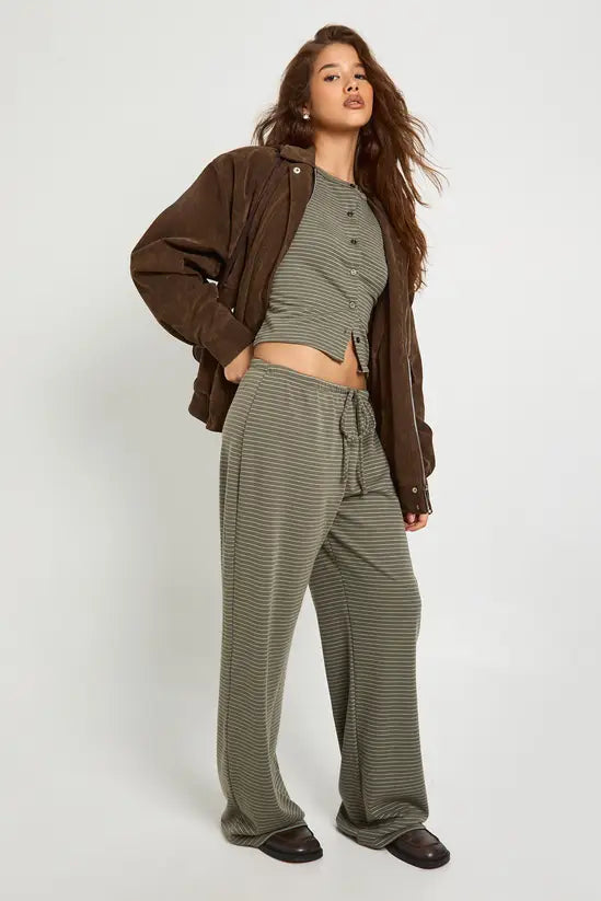 Boohoo - Stripe Button Through Cap Sleeve Top