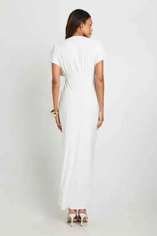 Boohoo - Maternity Double Layer Ruched Plunge Batwing Maxi Dress