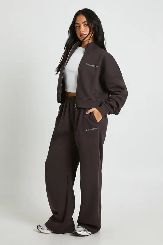 boohoo Ath Collective Embroidered Funnel Neck Tracksuit