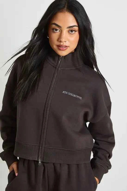 boohoo Ath Collective Embroidered Funnel Neck Tracksuit