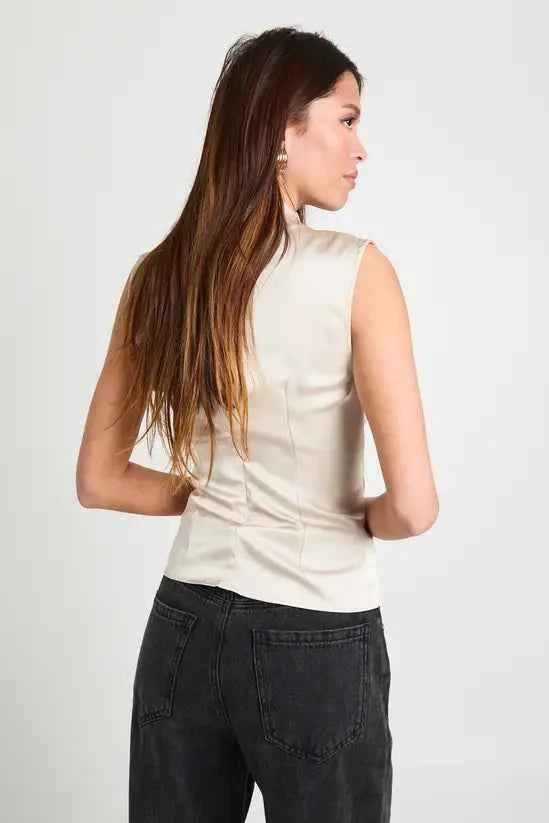 boohoo Satin High Neck Ruched Top