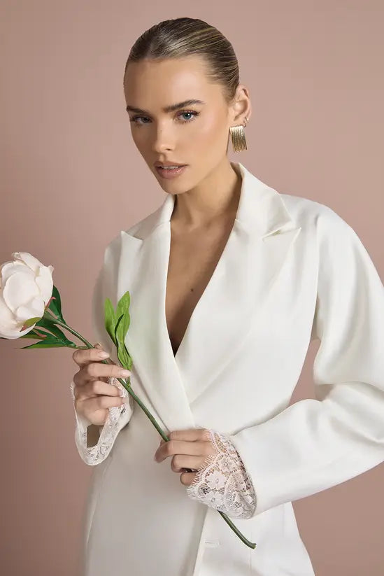 boohoo Lace Hem Structured Blazer Dress
