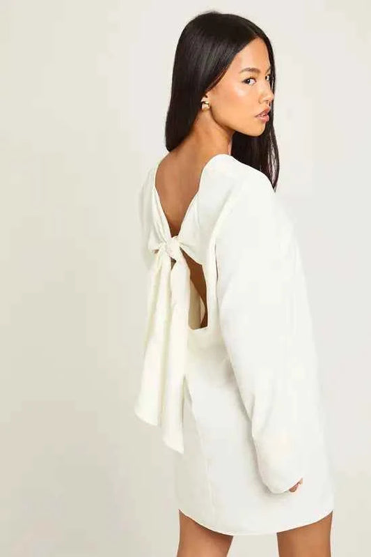 Boohoo Petite Bow Detail Open Back Mini Dress