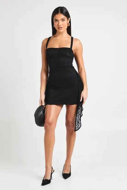 boohoo Lace Corset Detail Tie Waist Mini Dress