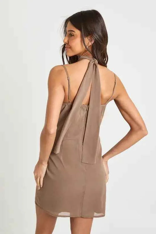 Boohoo High Neck Ruched Cup Mini Dress