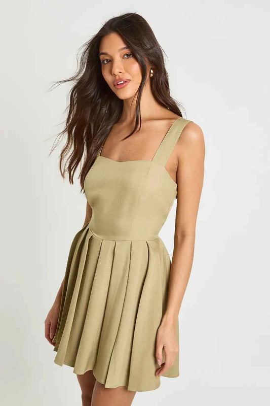 boohoo Pleated Full Skirt Mini Dress