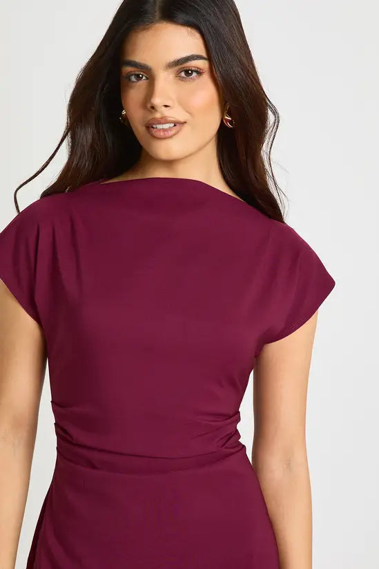 boohoo Ruched High Neck Cap Sleeve Shift Dress