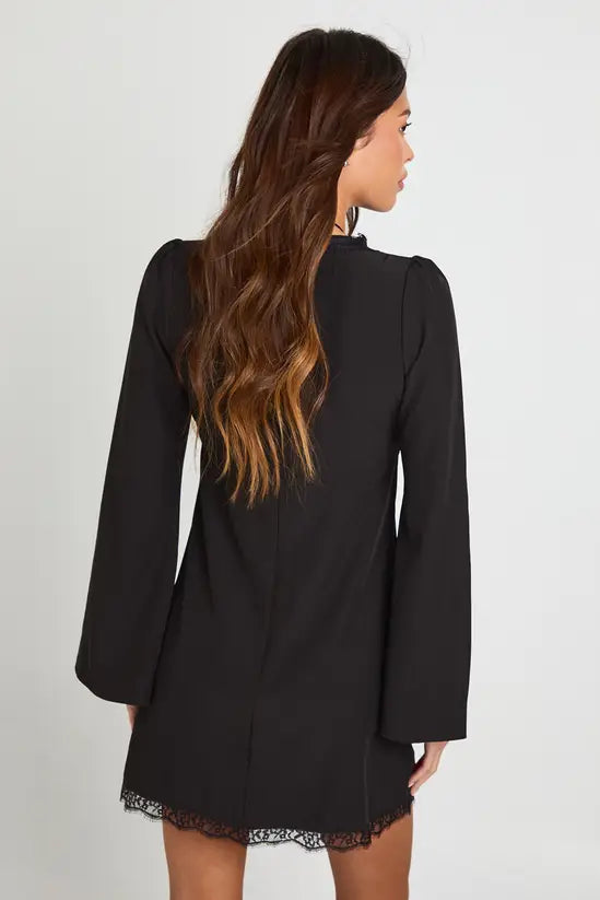 Boohoo Flared Sleeve Lace Trim Mini Dress