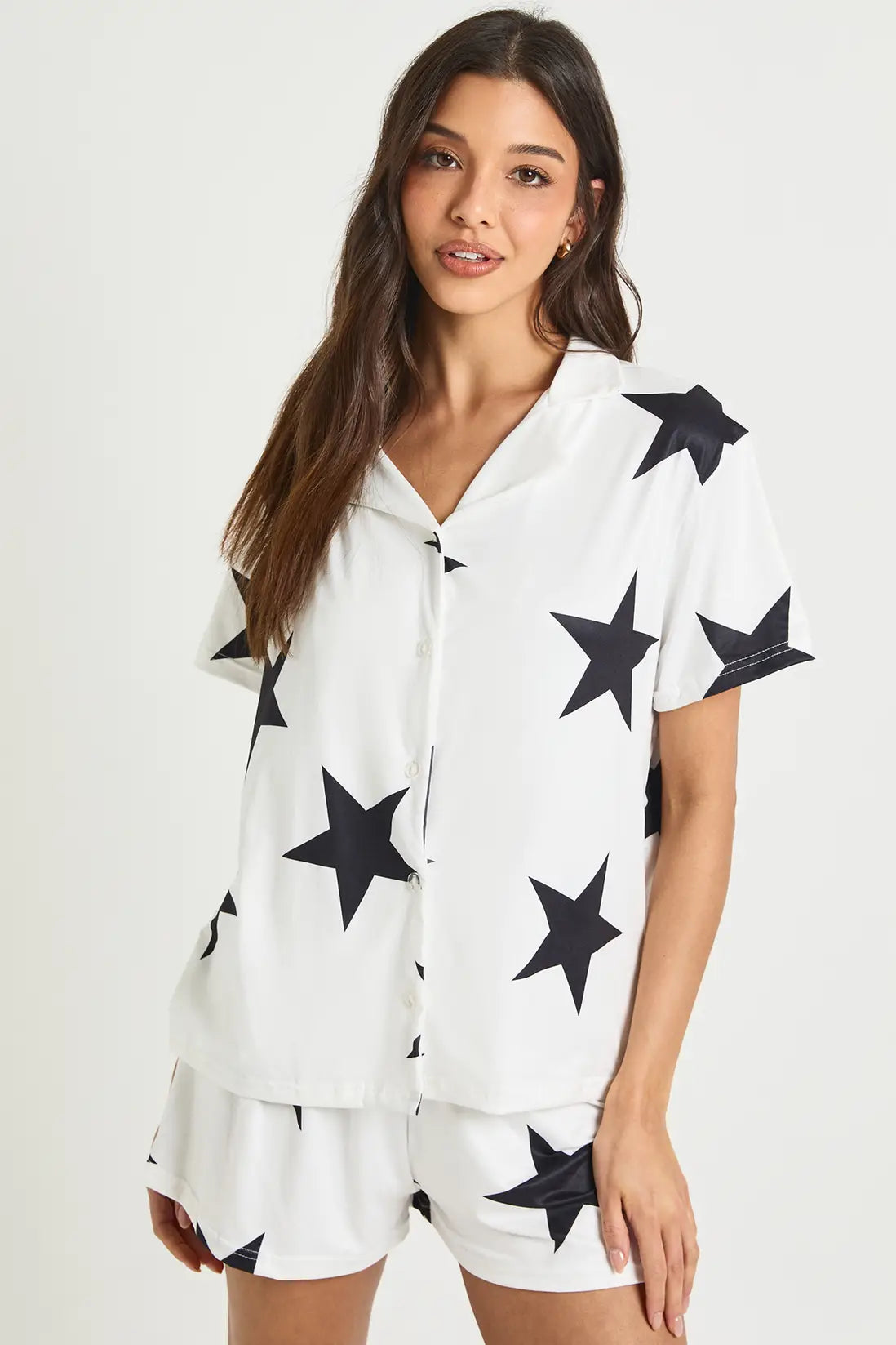 boohoo Oversized Star Print Short Sleeve Shirt & Shorts PJ Set
