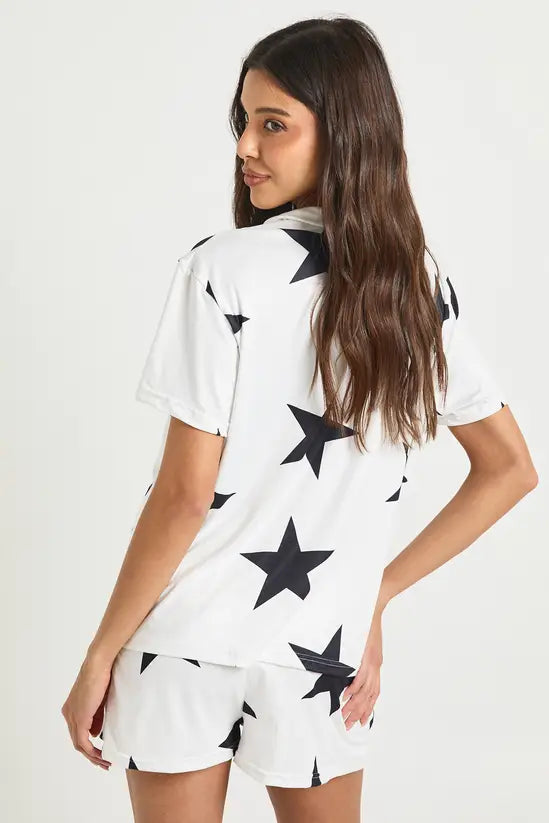 boohoo Oversized Star Print Short Sleeve Shirt & Shorts PJ Set