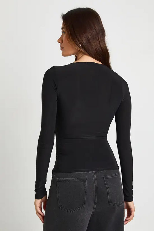 boohoo Double Layer Slinky Square Neck Long Sleeve Top