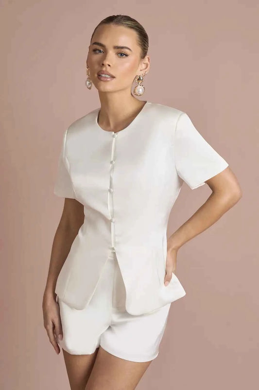 boohoo Satin Puff Sleeve Button Front Waistcoat