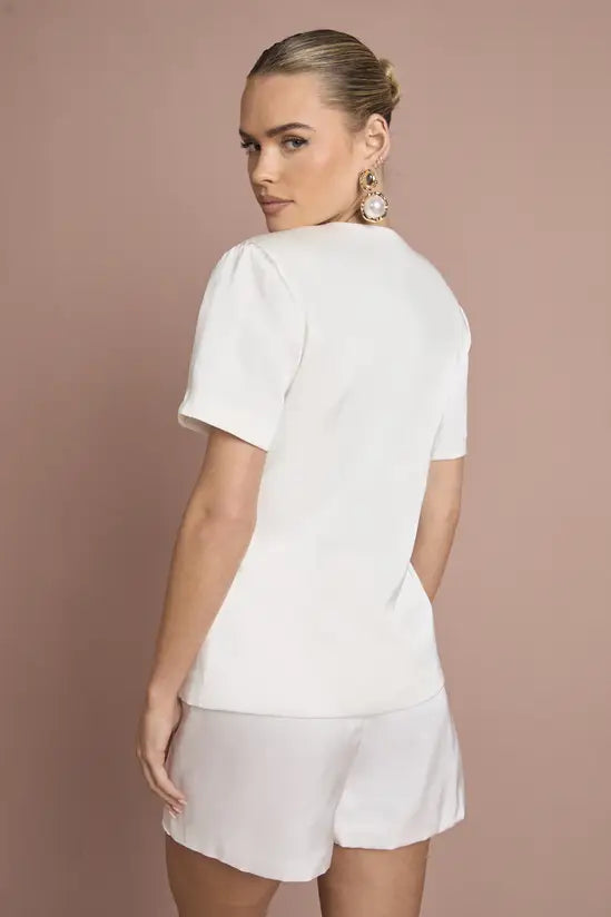 boohoo Satin Puff Sleeve Button Front Waistcoat