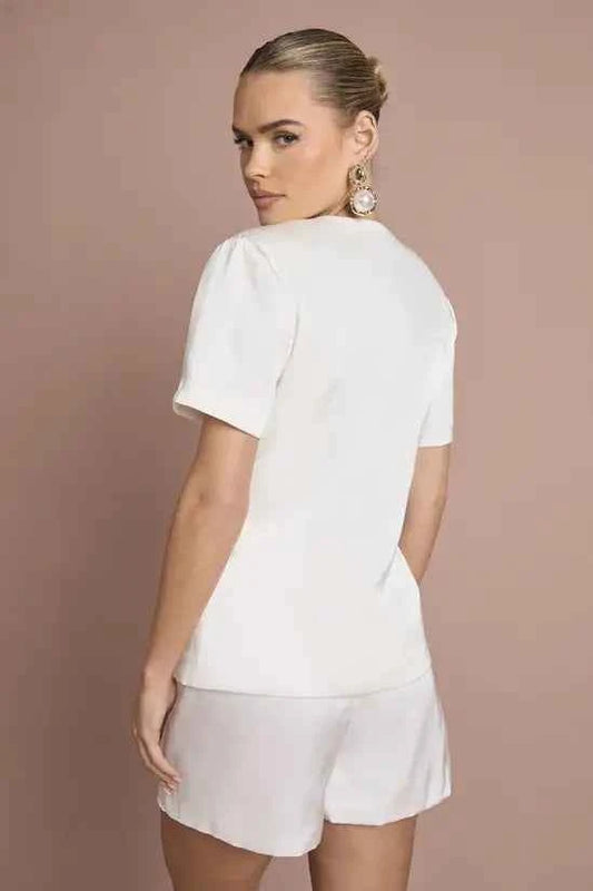 boohoo Satin Puff Sleeve Button Front Waistcoat