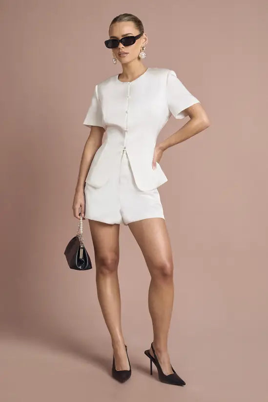 boohoo Satin Puff Sleeve Button Front Waistcoat