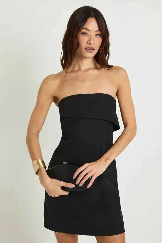 boohoo Tall Tailored Pleat Front Bandeau Mini Dress