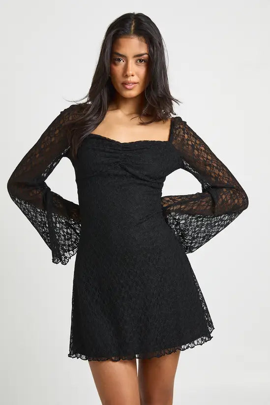 boohoo Long Sleeve Lace Shift Dress