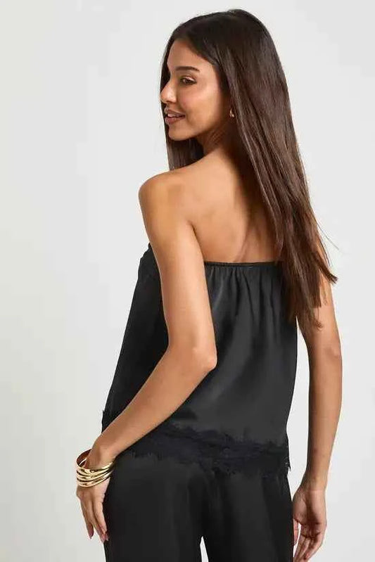 boohoo Satin Lace Contrast Loose Fit Bandeau