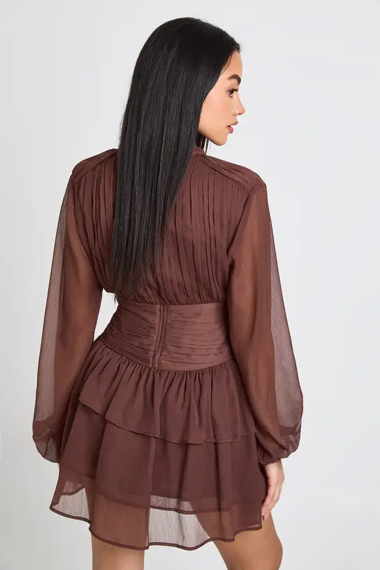boohoo High Neck Gathered Chiffon Mini Dress