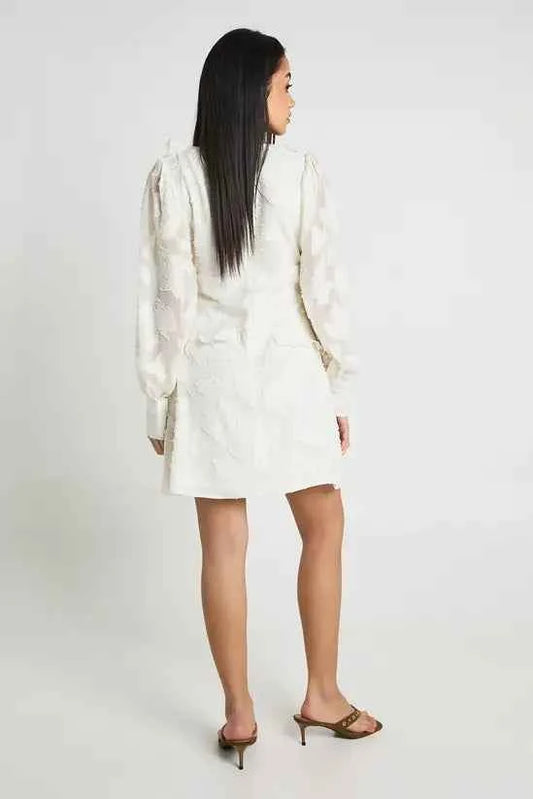 Boohoo - Burnout Ruffle Detail Volume Sleeve Mini Dress
