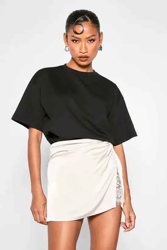 boohoo Lace Insert Satin Mini Skirt