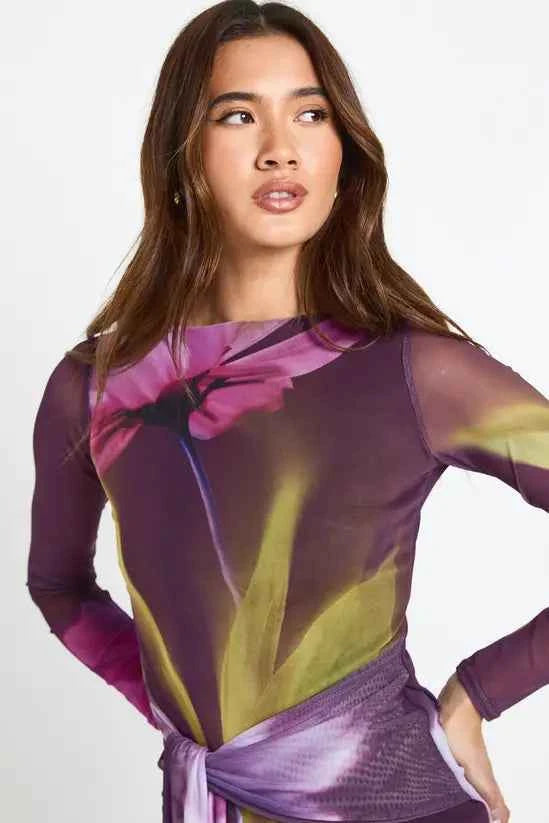 boohoo Knot Detail Long Sleeve Maxi Dress