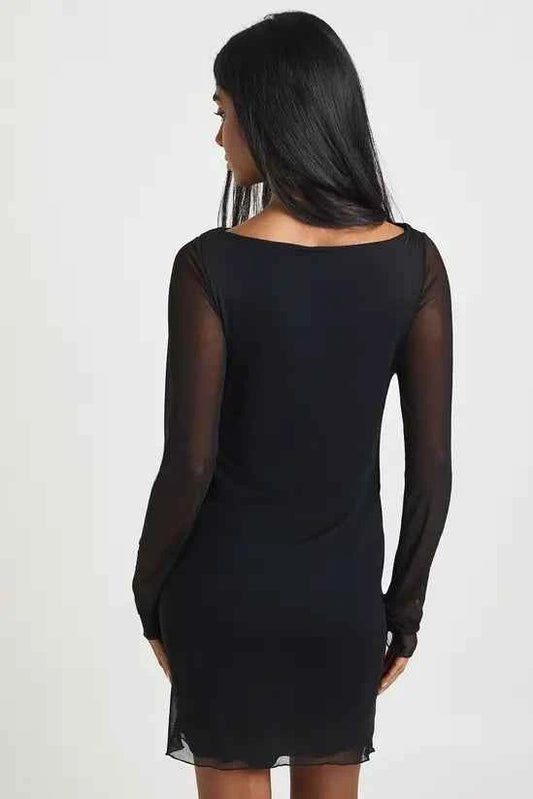 boohoo Knot Detail Long Sleeve Mini Dress