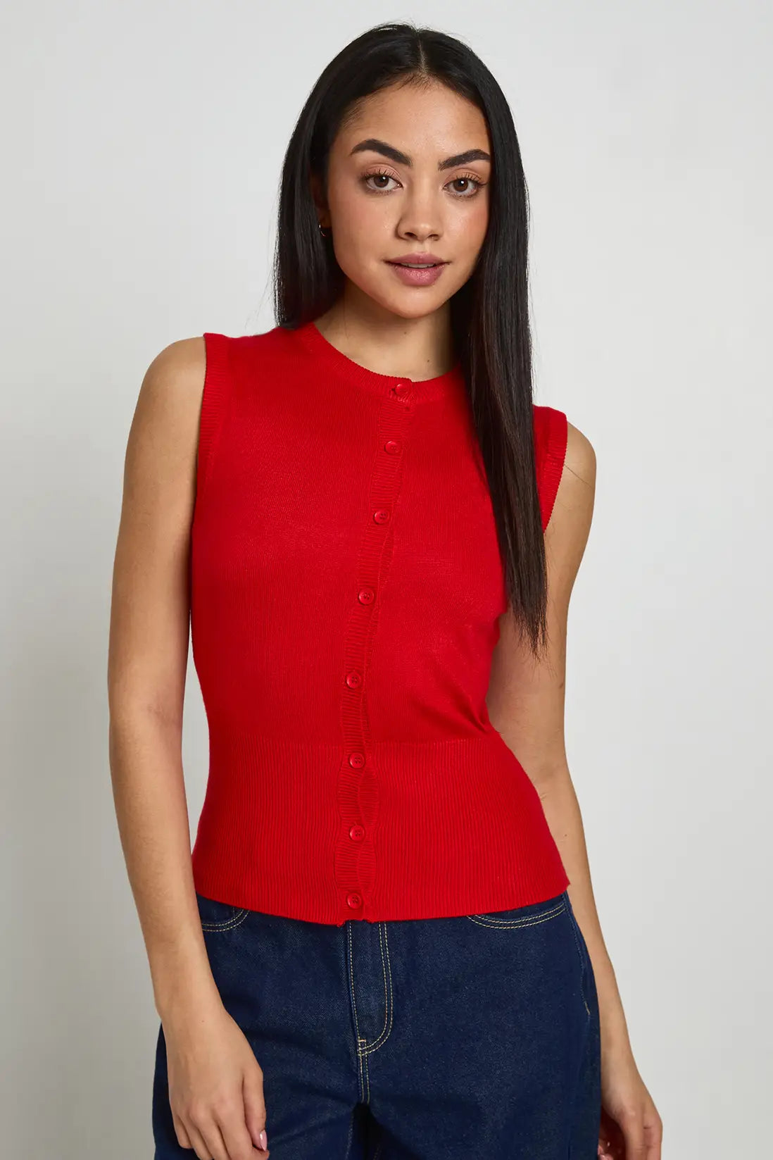 boohoo Rib Knitted Button Through Cinched Hem Top