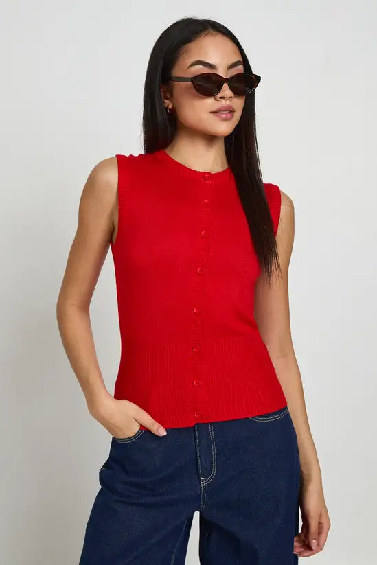 boohoo Rib Knitted Button Through Cinched Hem Top
